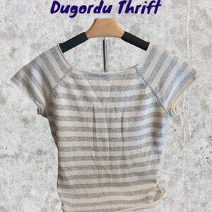 Woman's Medium Banana Republic Short Sleeved Sweater Striped Cashmere Blend